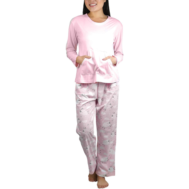Women's Matching Pajama Set with Kangaroo Pocket Top and Flannel Pants