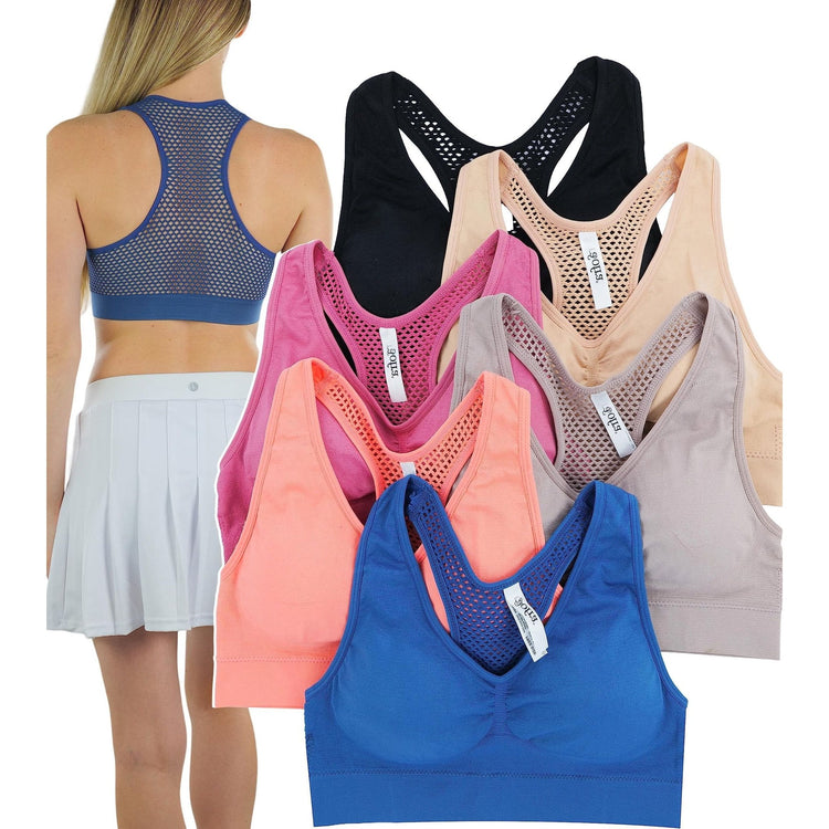 Women’s Pack of 6 Comfortable and Supportive Racerback Sports Bras
