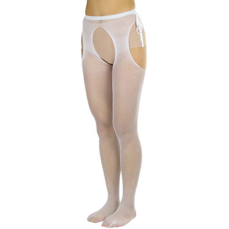 Women's Sheer Pantyhose With Fishnet Suspender And Tie Bow