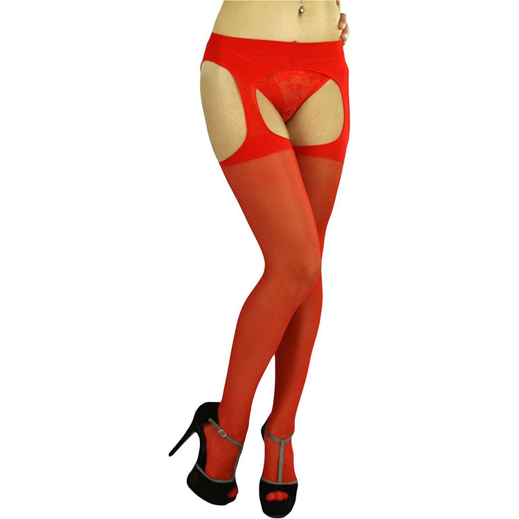 Women's Sheer Crotchless Pantyhose W/ Suspenders Design
