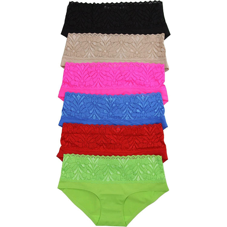 ToBeInStyle Womenโs Pack of 6 Comfortable No Panty Line Laser Cut Boyshorts