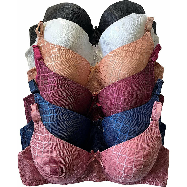 ToBeInStyle Women's Pack of 6 Classic Bras w/ Diamond Net Design