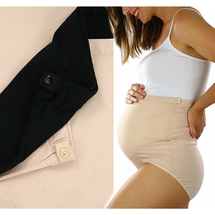 ToBeInStyle Women's Pack of 2 High Waisted Over The Bump Maternity Underwear Briefs with Side Buttons - Size S/M