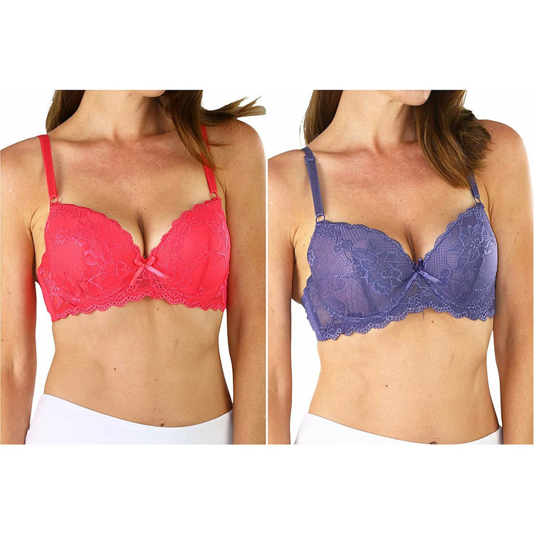 ToBeInStyle Women's Pack of 6 Floral Lace Overlaid Bras with Scalloped Lace Trim