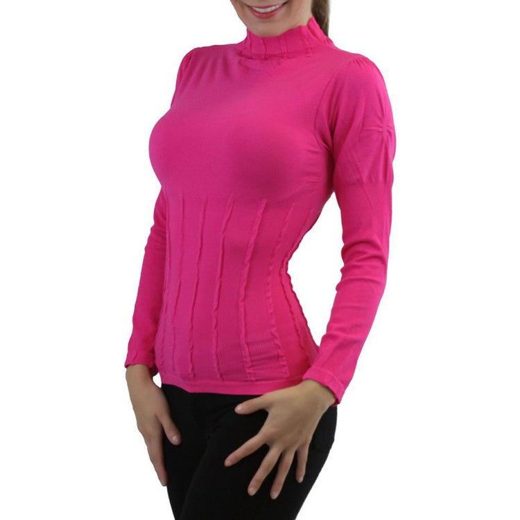 Women’s Seamless Textured Long Sleeve Turtleneck Blouse