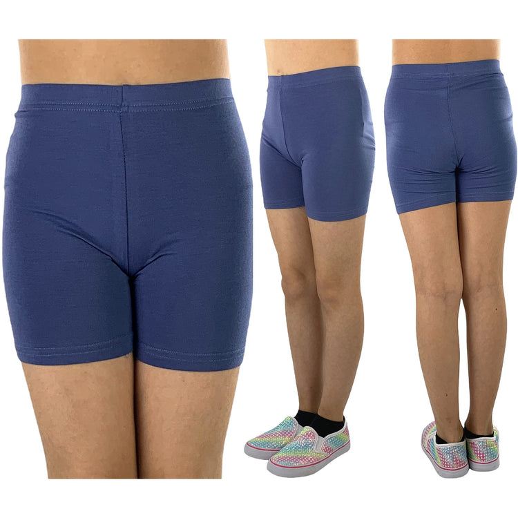Girls' Pack of 6 Cotton-Spandex Blend Stretch Waistband Short Length Shorts