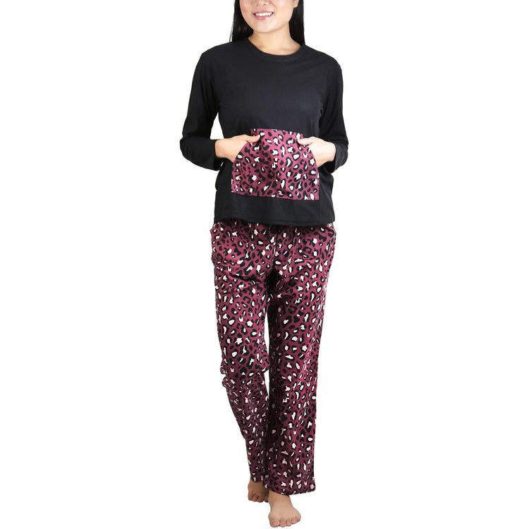 Women's Matching Pajama Set with Kangaroo Pocket Top and Flannel Pants