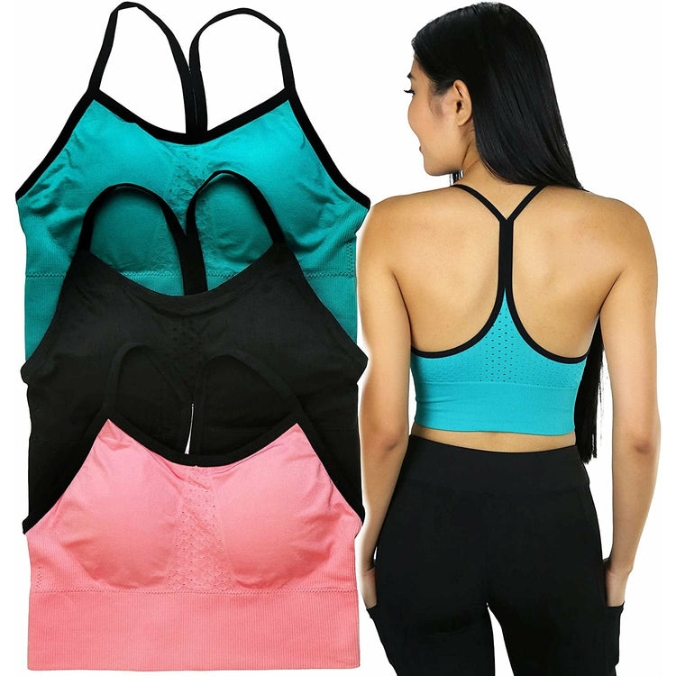 ToBeInStyle Women's Pack of 3 Intricate Long Line Racerback Bralette