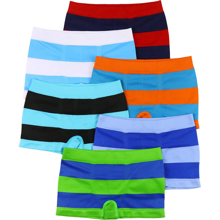 Boy's Pack of 6 Seamless Boxer Briefs with Thick Stripes