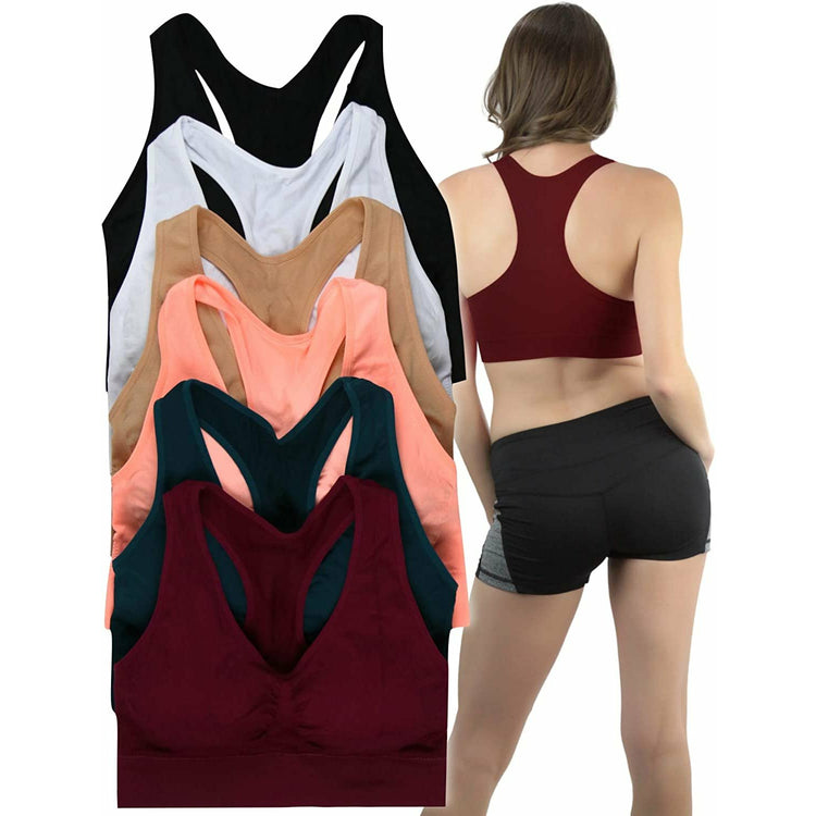 ToBeInStyle Women’s Pack of 6 Comfortable and Supportive Racerback Sports Bras