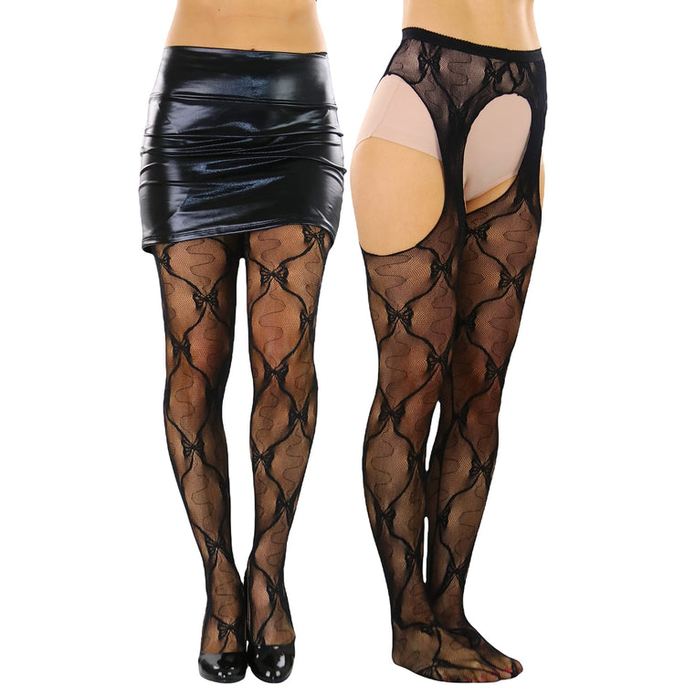 Women's Pantyhose With Lace Bow Suspenders