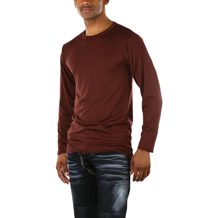Men's Premium Fleece Lined Microfiber Thermal Long Sleeve Crewneck Shirt Top