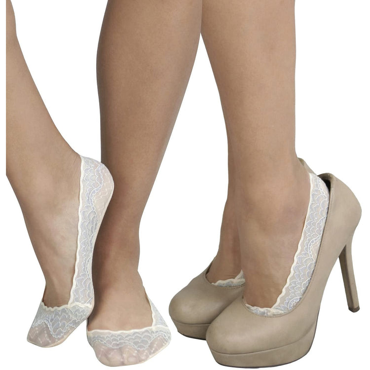 Women's Pack of 6 Lace Liners with Floral Nonslip Bottom and All Around Grip