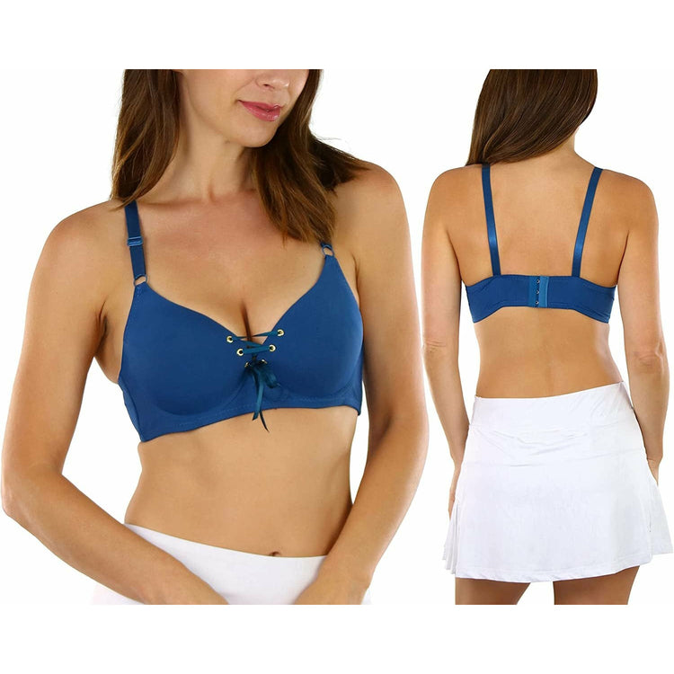 ToBeInStyle Women's Pack of 6 Padded Underwire Berries and Cream Bras w/ Lace Up Front