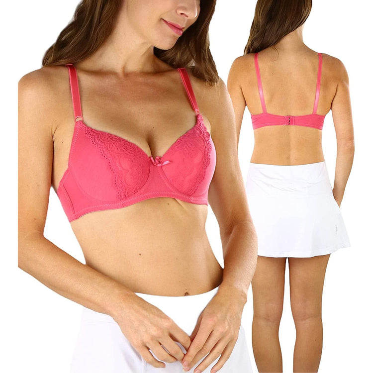 ToBeInStyle Women's Pack of 6 Classic Bras with Sheer Lace Butterfly Design