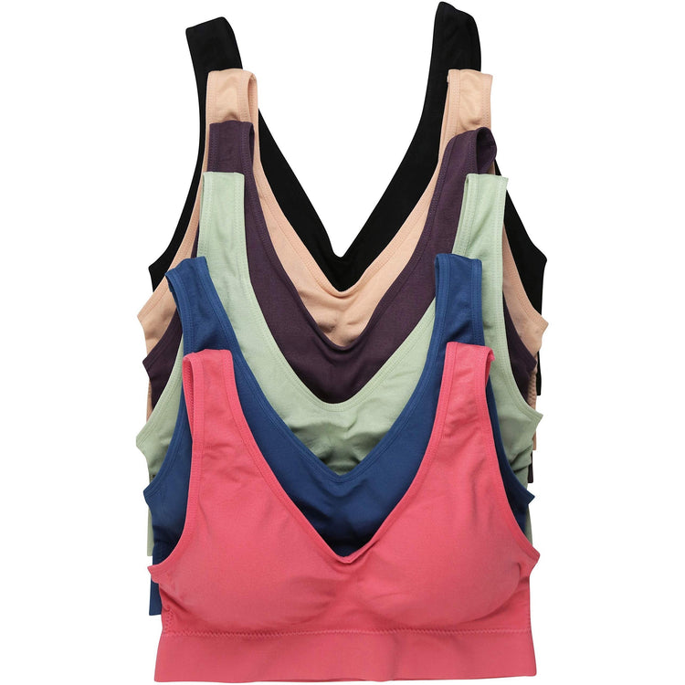 Women's Pack of 6 Padded Double Scoop Comfort Lounging Bras
