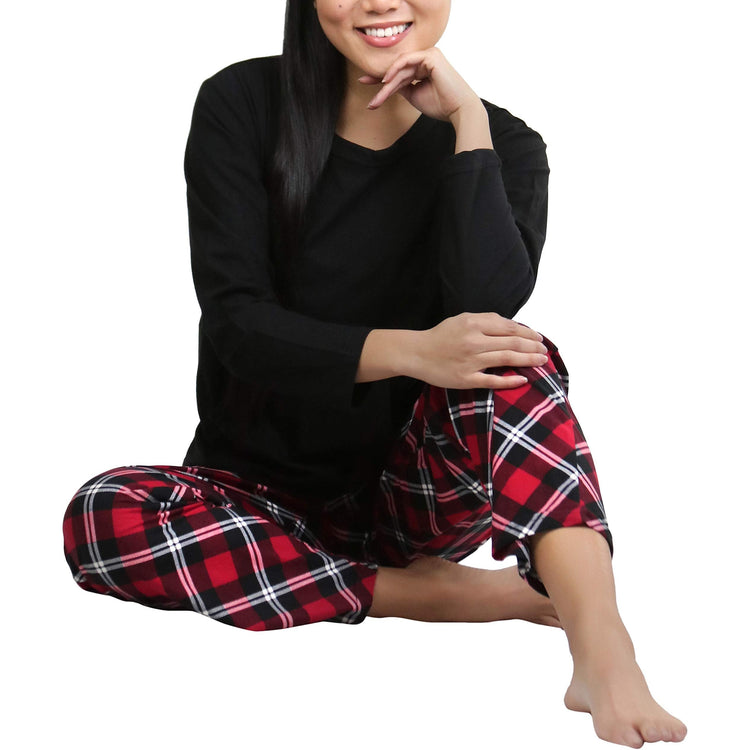 Women's Matching Pajama Set with Kangaroo Pocket Top and Flannel Pants