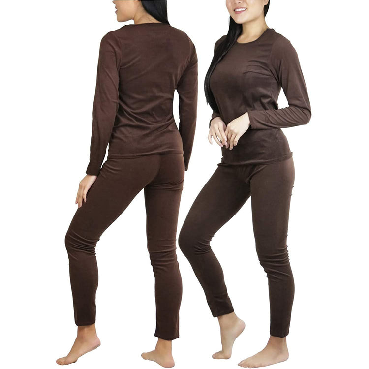 Women's Soft Velvet Long Sleeve Top and Bottom Thermal Set