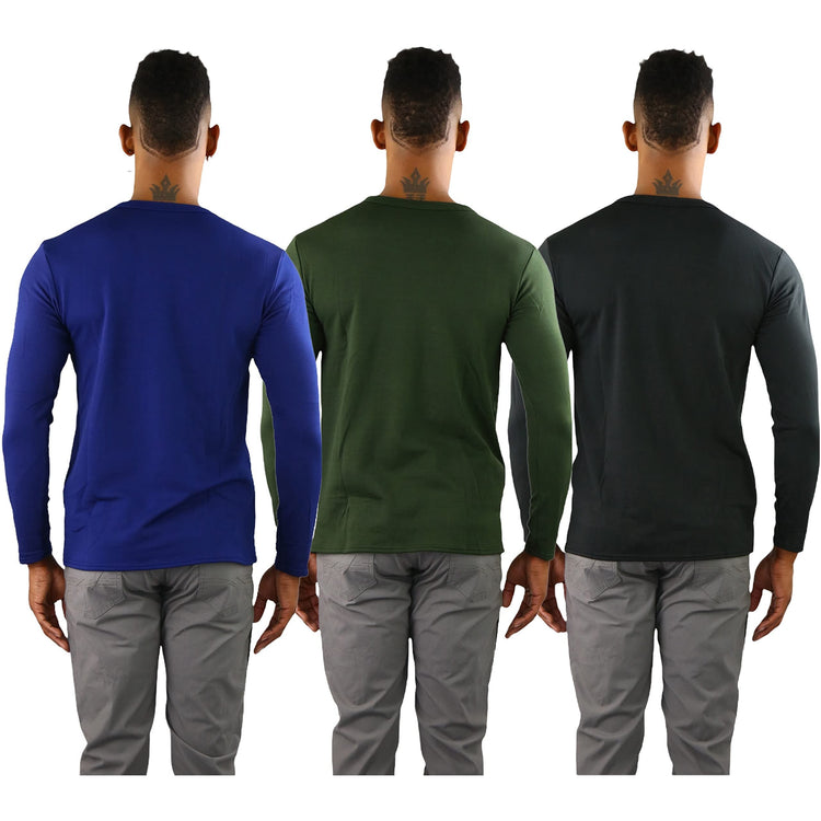 Men's Premium Fleece Lined Microfiber Thermal Long Sleeve Crewneck Shirt Top