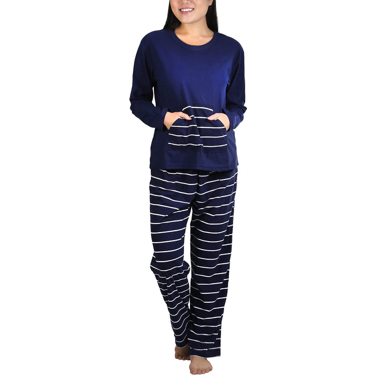 Women's Matching Pajama Set with Kangaroo Pocket Top and Flannel Pants