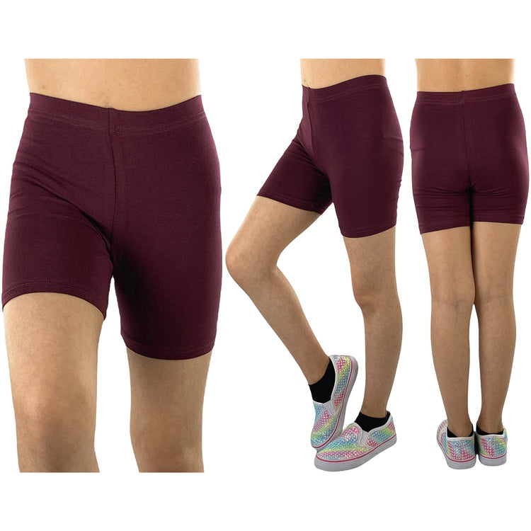 Girls' Pack of 6 Cotton-Spandex Blend Stretch Waistband Short Length Shorts