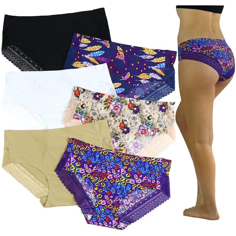 ToBeInStyle Womenโs Pack of 6 Comfortable No Panty Line Laser Cut Boyshorts