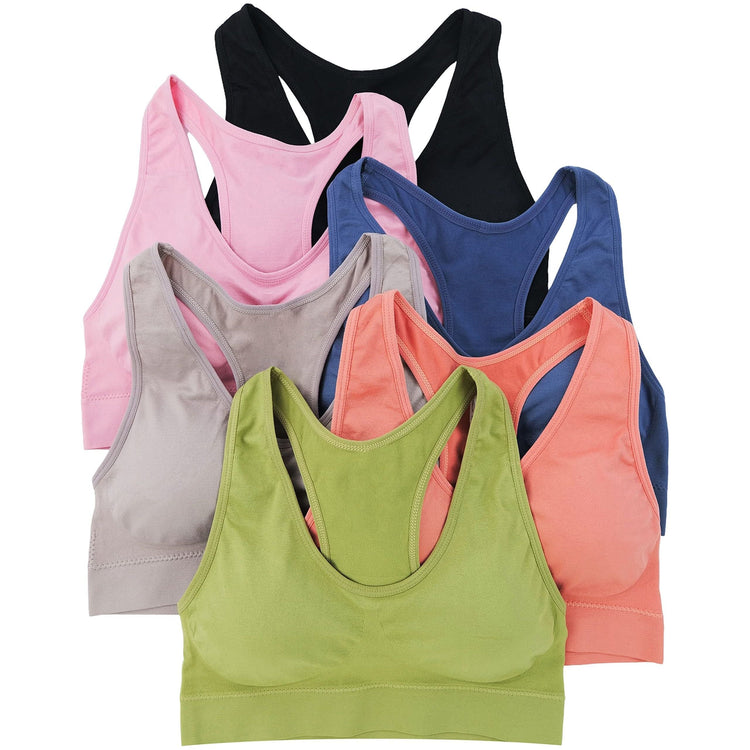 Women’s Pack of 6 Comfortable and Supportive Racerback Sports Bras