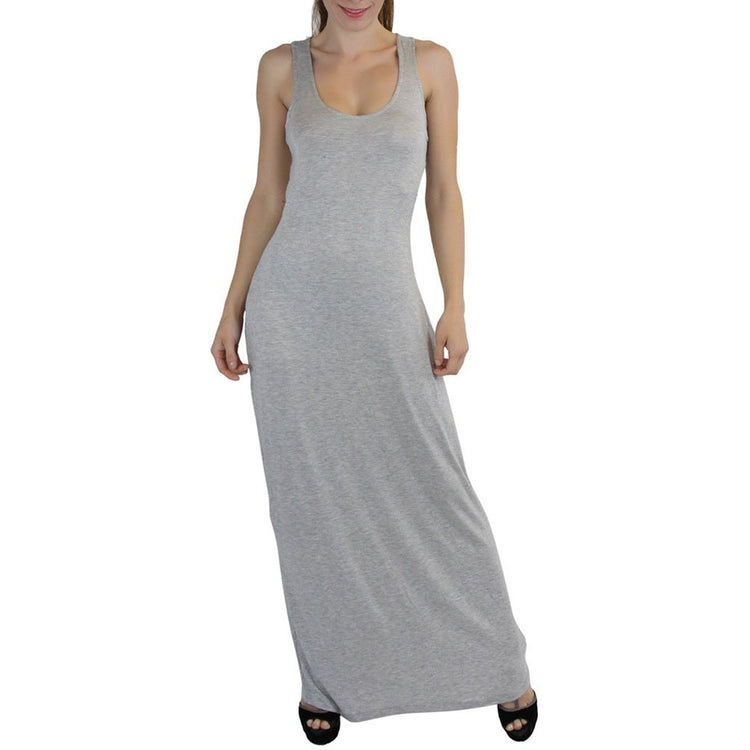 Women's Seamless Scoop Neck Y-Back Elastic Waist Y-Back Maxi Dress