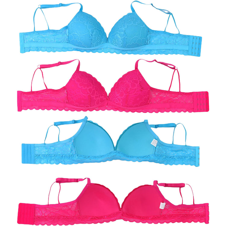 Women's Pack of 6 Padded Bras with Lace Trim Detail and Triangle Back Straps