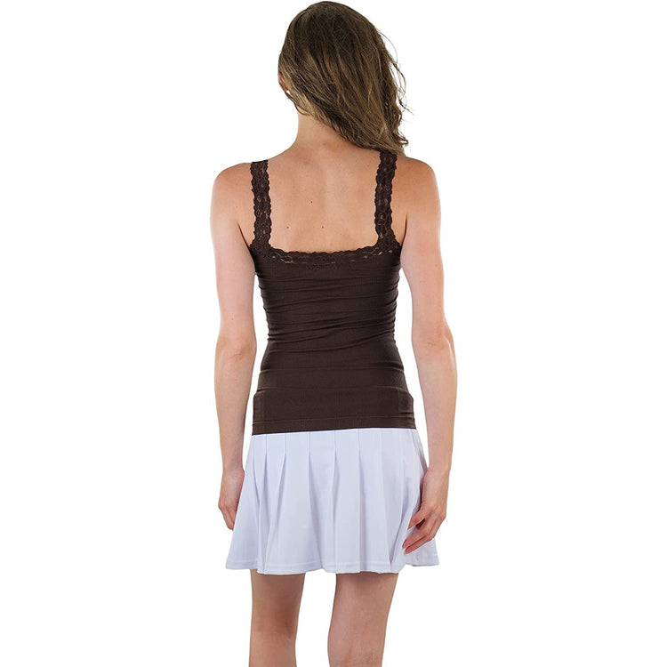 Women's Seamless Adjustable Camisole Top w/Floral Lace Trim Design