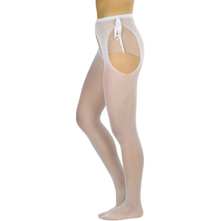Women's Sheer Pantyhose With Fishnet Suspender And Tie Bow