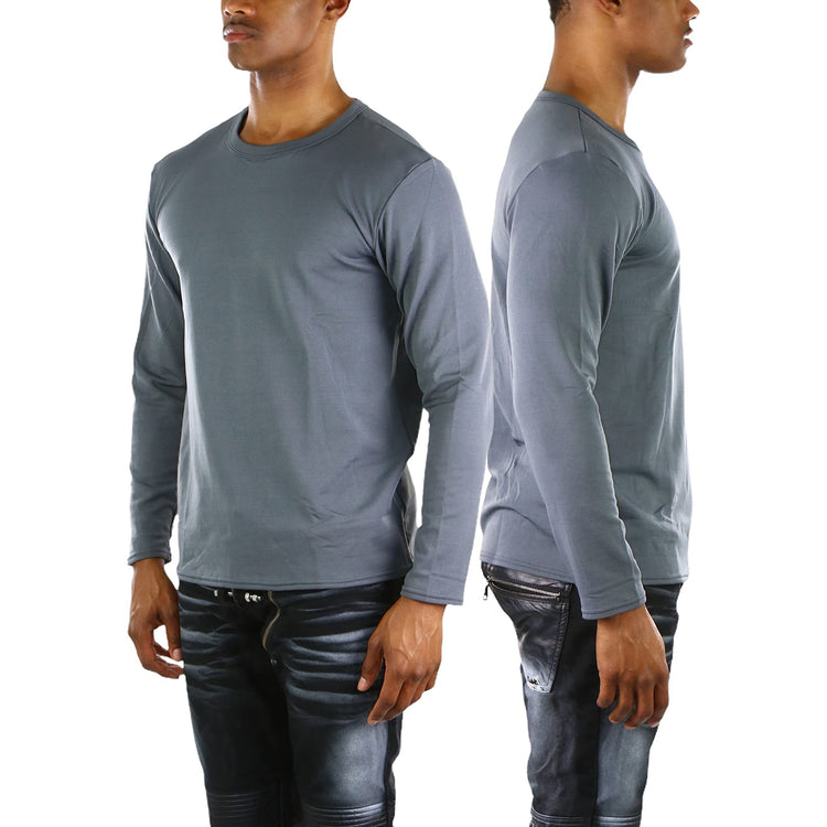 Men's Premium Fleece Lined Microfiber Thermal Long Sleeve Crewneck Shirt Top