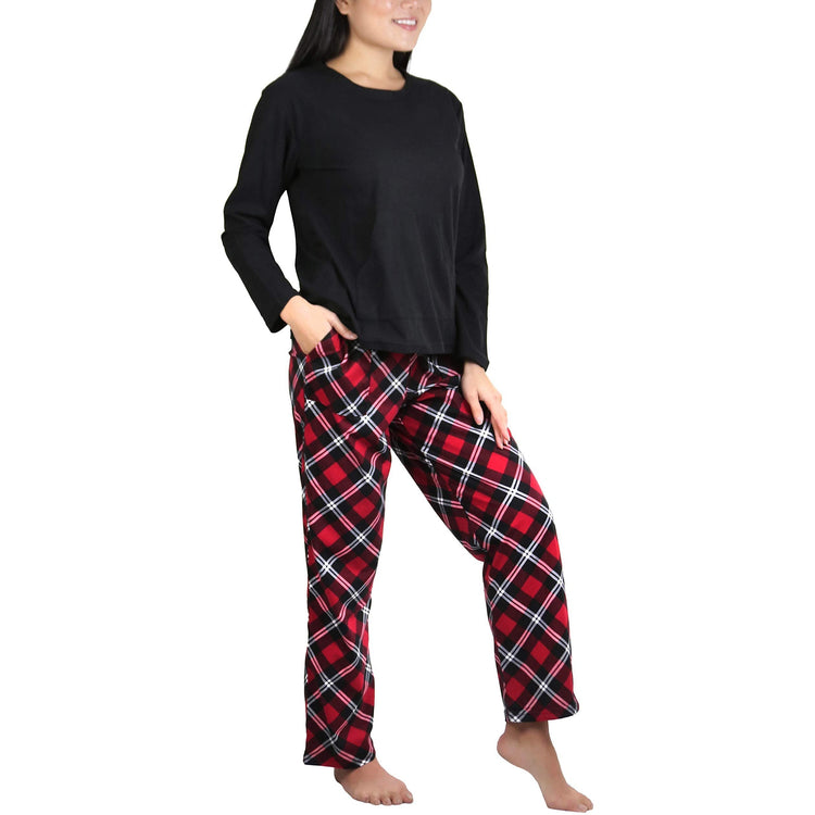 Women's Matching Pajama Set with Kangaroo Pocket Top and Flannel Pants