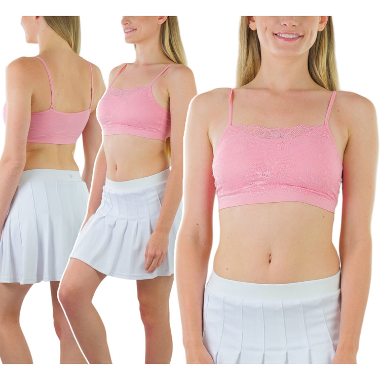 Women's Pack of 6 Nylon Wire-Free Padded Lace Trim Bralettes