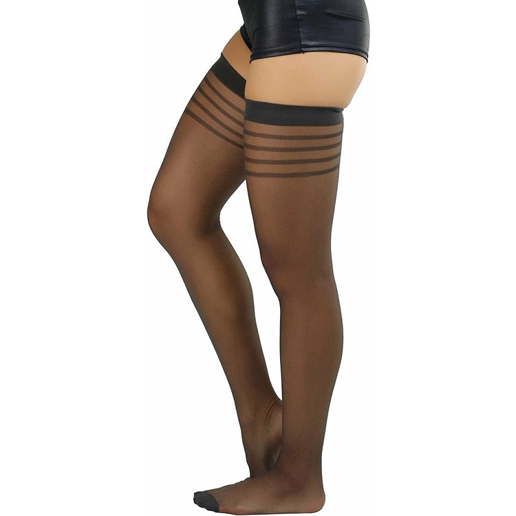 ToBeInStyle Women’s Pack of 6 Top Stripe Band Sheer Thigh High Stockings