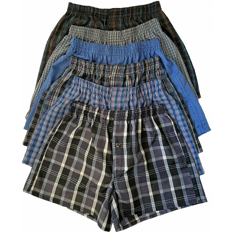 Boys' 6 Pack Cotton-Blend Tartan Patterned Boxer Shorts