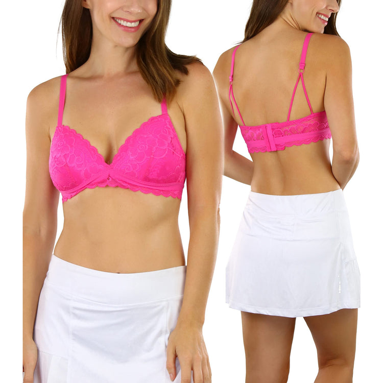 Women's Pack of 6 Padded Bras with Lace Trim Detail and Triangle Back Straps