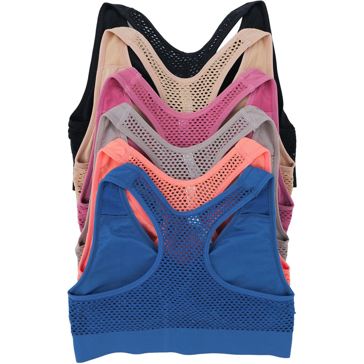 Women’s Pack of 6 Comfortable and Supportive Racerback Sports Bras