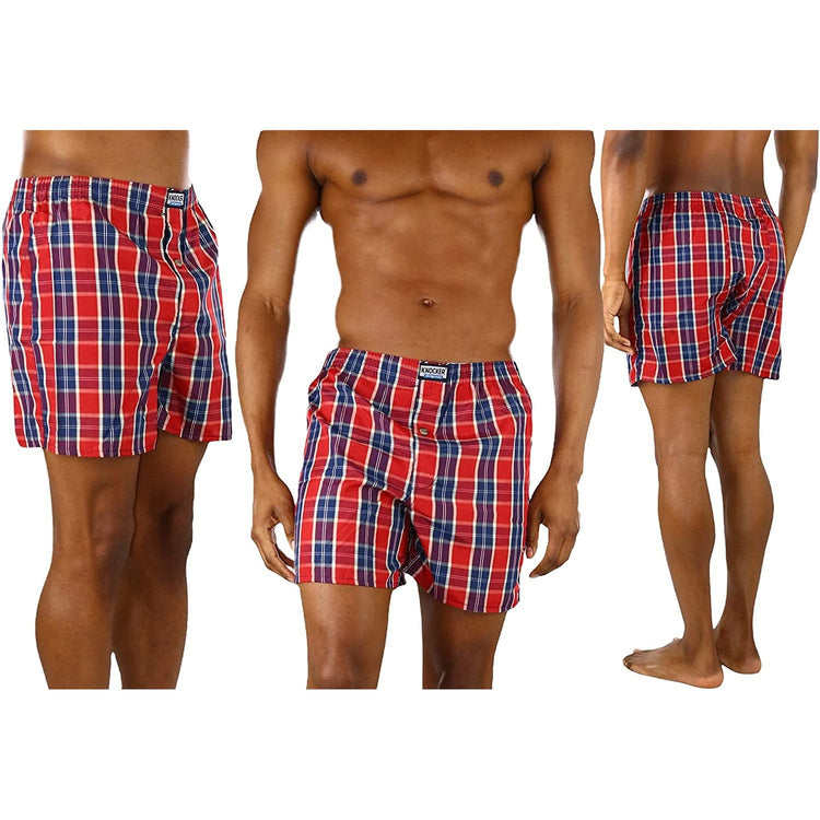 Men's Pack of 6 Button Fly Loose Fit Tartan Plaid Boxers