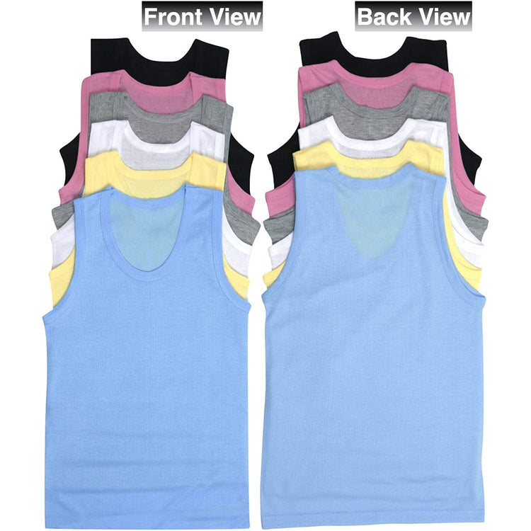 Women’s Pack of 6 100% Cotton Ribbed Layering Scoop Neck Tank Tops