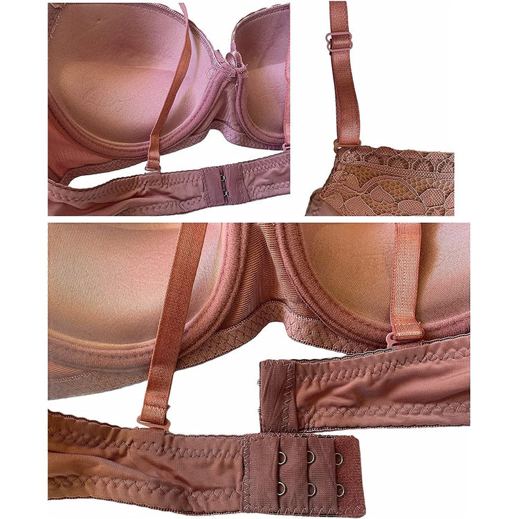 ToBeInStyle Women's Pack of 6 Underwire Padded Push Up w/Floral Lace