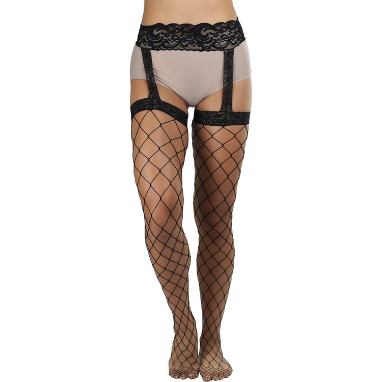 Women's Spandex Fence Net All-In-One Garter Belt Suspender Pantyhose