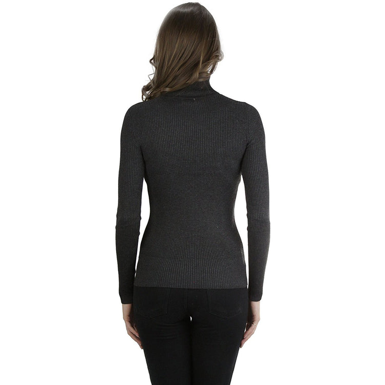 Women’s High Button-Cuff Fold Over Turtleneck Knit Sweater