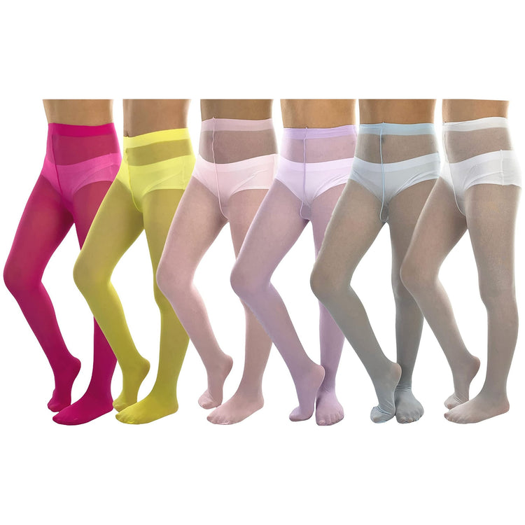 Girls to Junior Pack of 6 Opaque Nylon Tights Pantyhose Age: 1-12 Years Old