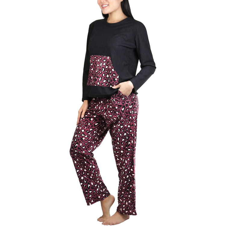 Women's Matching Pajama Set with Kangaroo Pocket Top and Flannel Pants