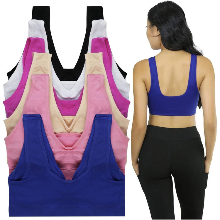 Women's Pack of 6 Padded Double Scoop Comfort Lounging Bras