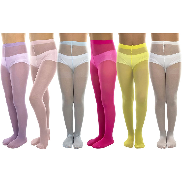 Girls to Junior Pack of 6 Opaque Nylon Tights Pantyhose Age: 1-12 Years Old