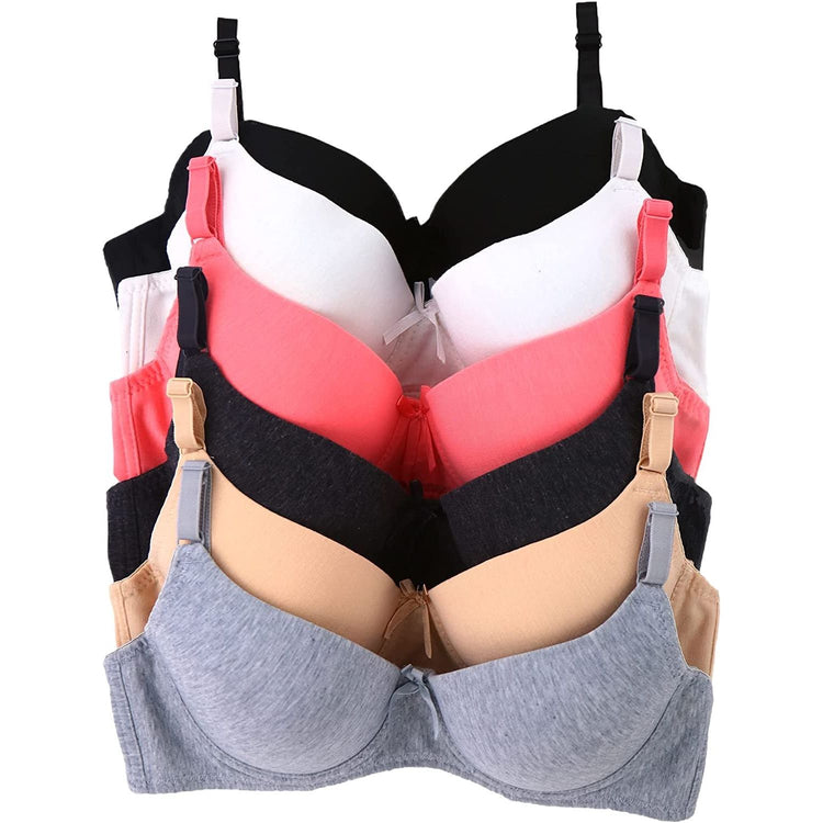 ToBeInStyle Women's Pack of 6 Classic Heathered Fabric Cotton Bras