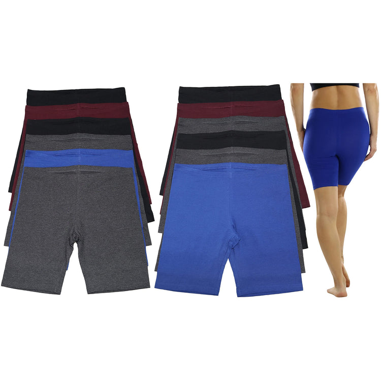 Women's Pack of 6 Premium Cotton Blend High Waisted Biker Bermuda Shorts