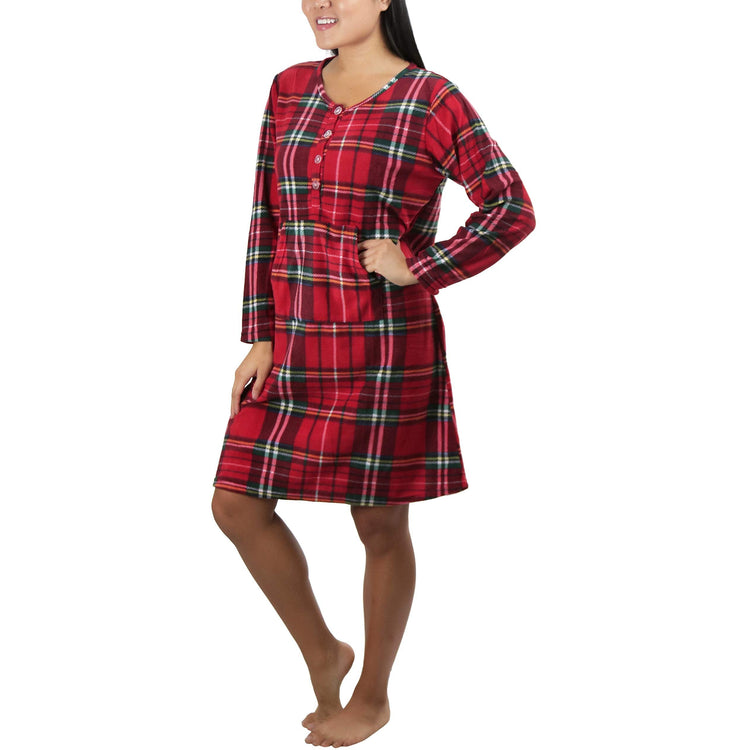 Women's Cozy Fleece Pajama Long Sleeve Nightgown